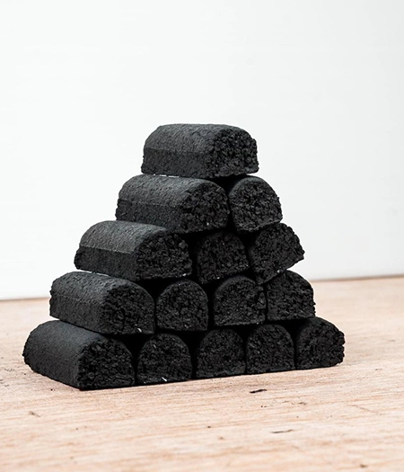 Ergonomically designed cylindrical charcoal pieces for sustained energy output and environmentally conscious usage.