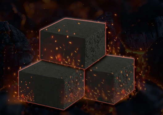 Rectangular charcoal blocks radiating orange sparks, showcasing their high-quality burning efficiency.