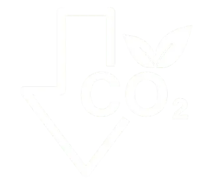 Low carbon monoxide emission icon with a downward arrow and 'CO2,' ensuring safety and eco-friendliness.